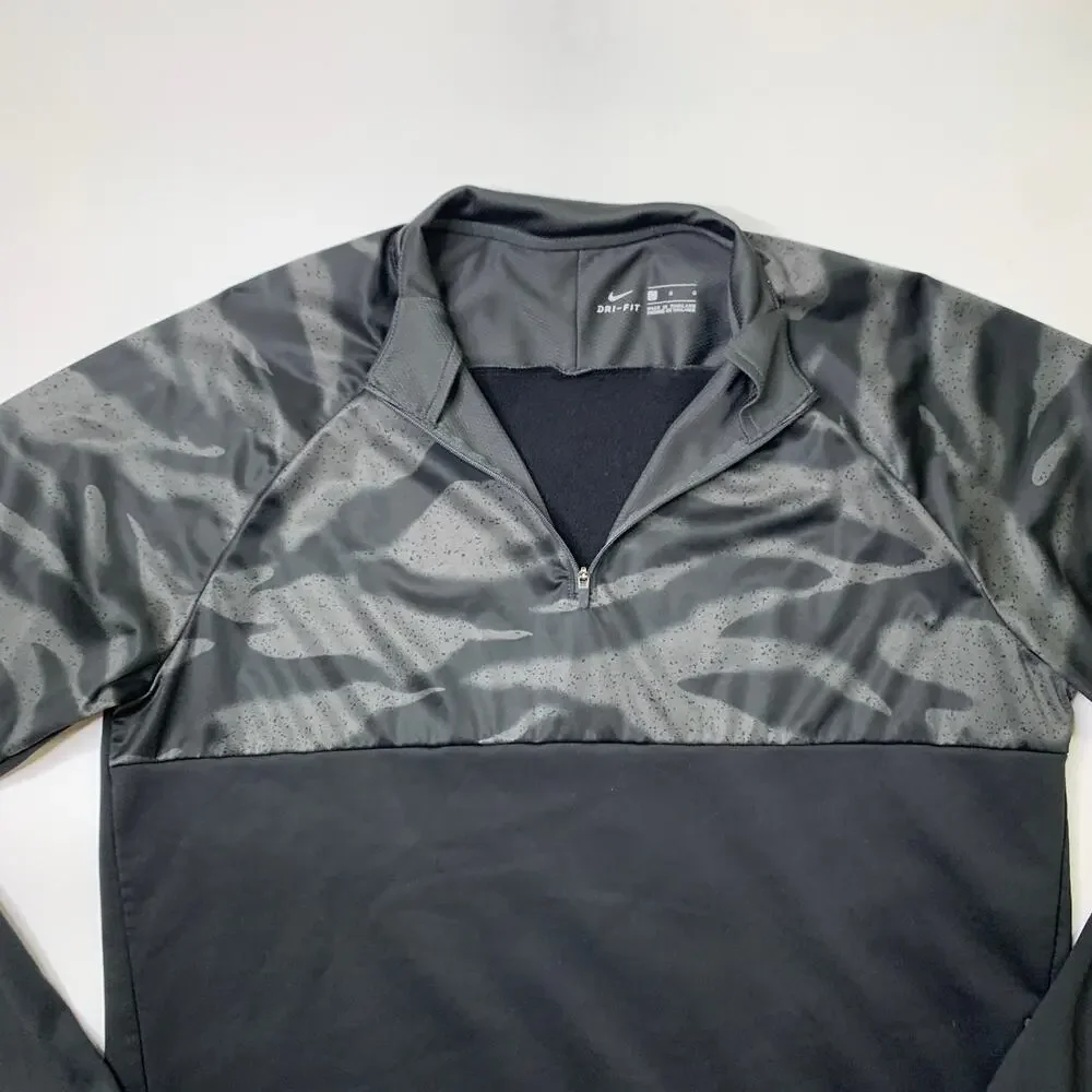 Nike Training Shirt Womens L Large Black Gray Sportswear Club Fleece Half Zip